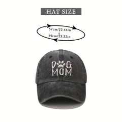 DOG MOM Embroidery Ponytail Baseball Cap Washed Distressed Sunscreen Sports Hat