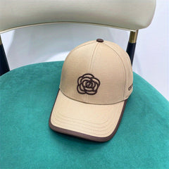Classic Camellia Embroidery Baseball Cap Solid Adjustable Dad Hats