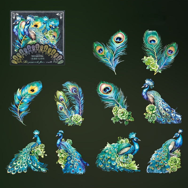 Peacock Galaxy Sticker Pack - 10 Sheets High Glossy Glitter, Self Adhesive