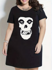 Skull Print Short Sleeve Round Neck Tee Sleep Dress