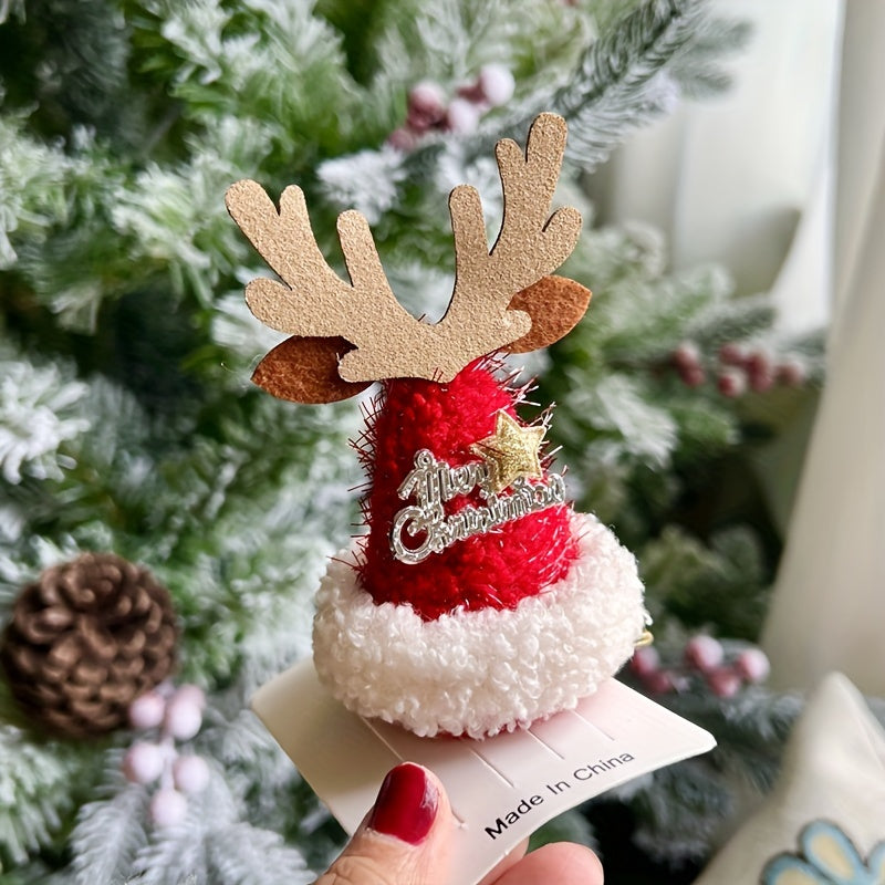 2pcs Christmas Mini Hat Clips Decorative Hair Clips Holiday Decoration