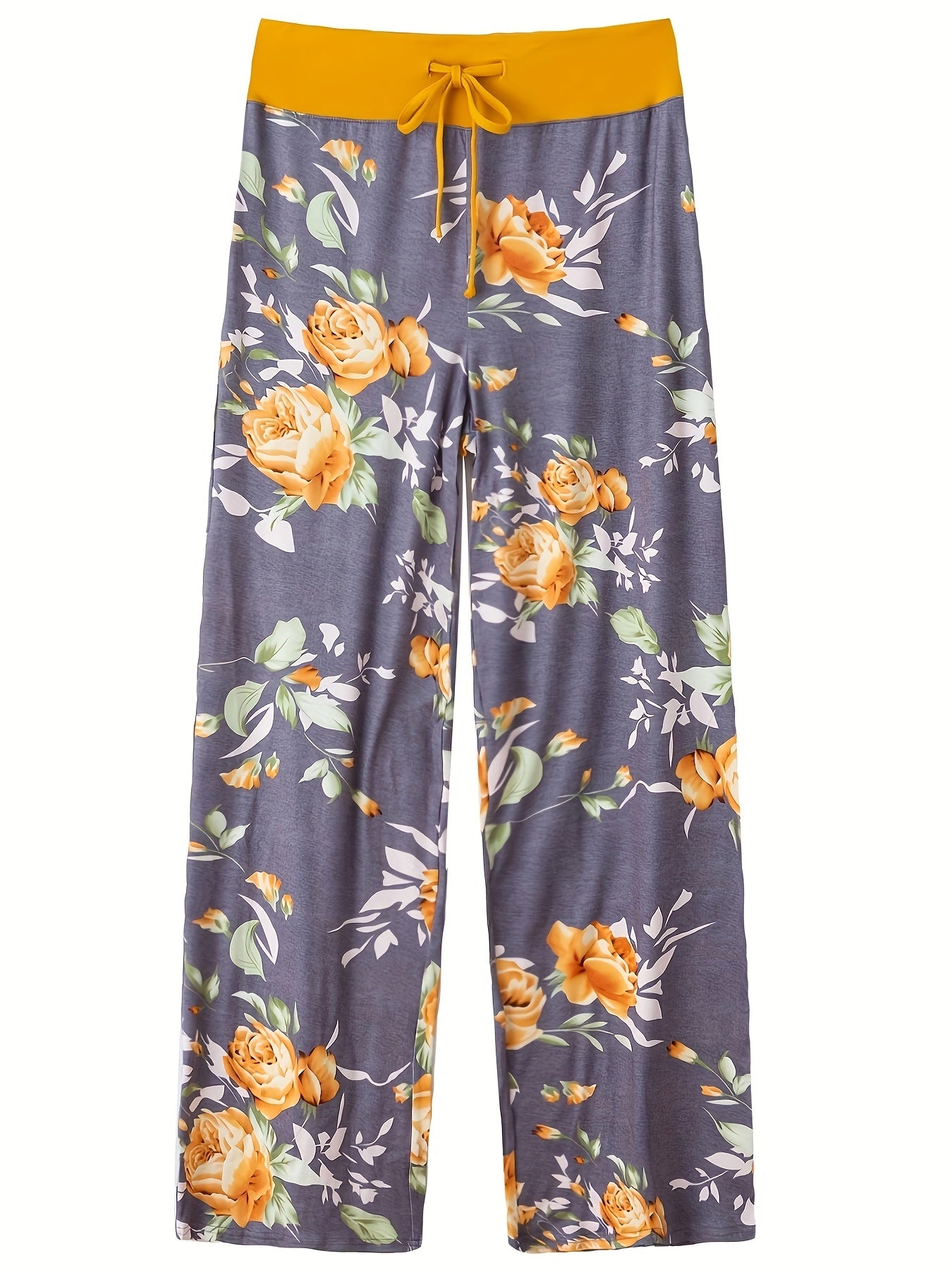 Floral Print Sleep Bottoms Lace Up Drawstring Pants