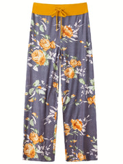 Floral Print Sleep Bottoms Lace Up Drawstring Pants