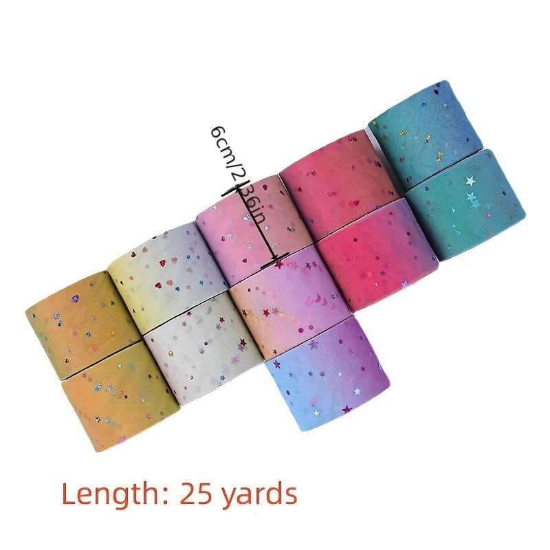 DIY Rainbow Mesh Star Moon Flakes Bow Ribbon Headwear