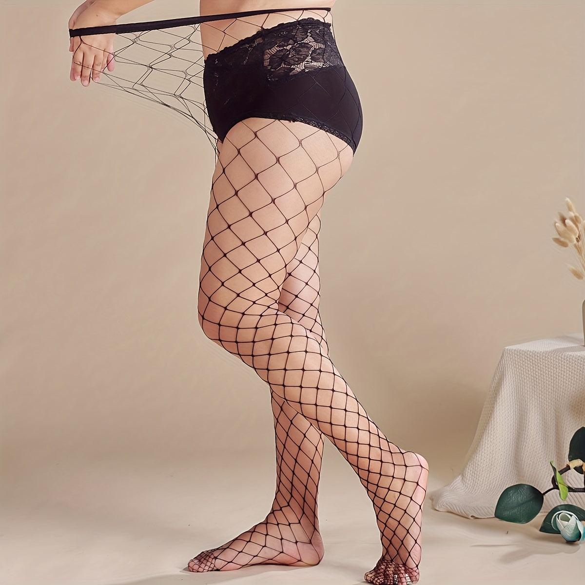 Net Fishnet High Rise Stockings for Plus Size Women