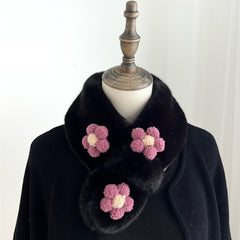 Flowers Plush Cross Scarf Winter Warm Nack Gaiters Women Accessories