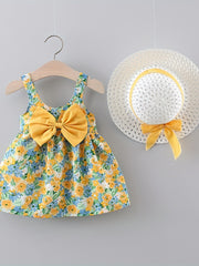 Sweet & Baby Girl's Flower Print Puffy Cami Dress With Bow & Hat
