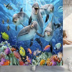 Under The Sea World Whale Bathroom Shower Curtain Set
