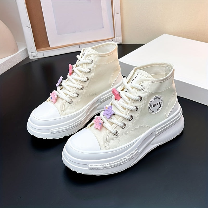 Women's Star Decor High Top Sneakers Lace Up Platform Skate Shoes