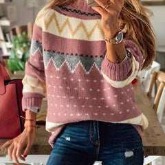 Graphic Pattern Mock Neck Sweater for Fall & Winter