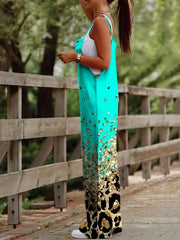 Graffiti Print Wide Leg Jumpsuit Spaghetti Strap Sleeveless