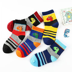 5 Pairs Kids Dinosaur Graphic Cotton Crew Socks