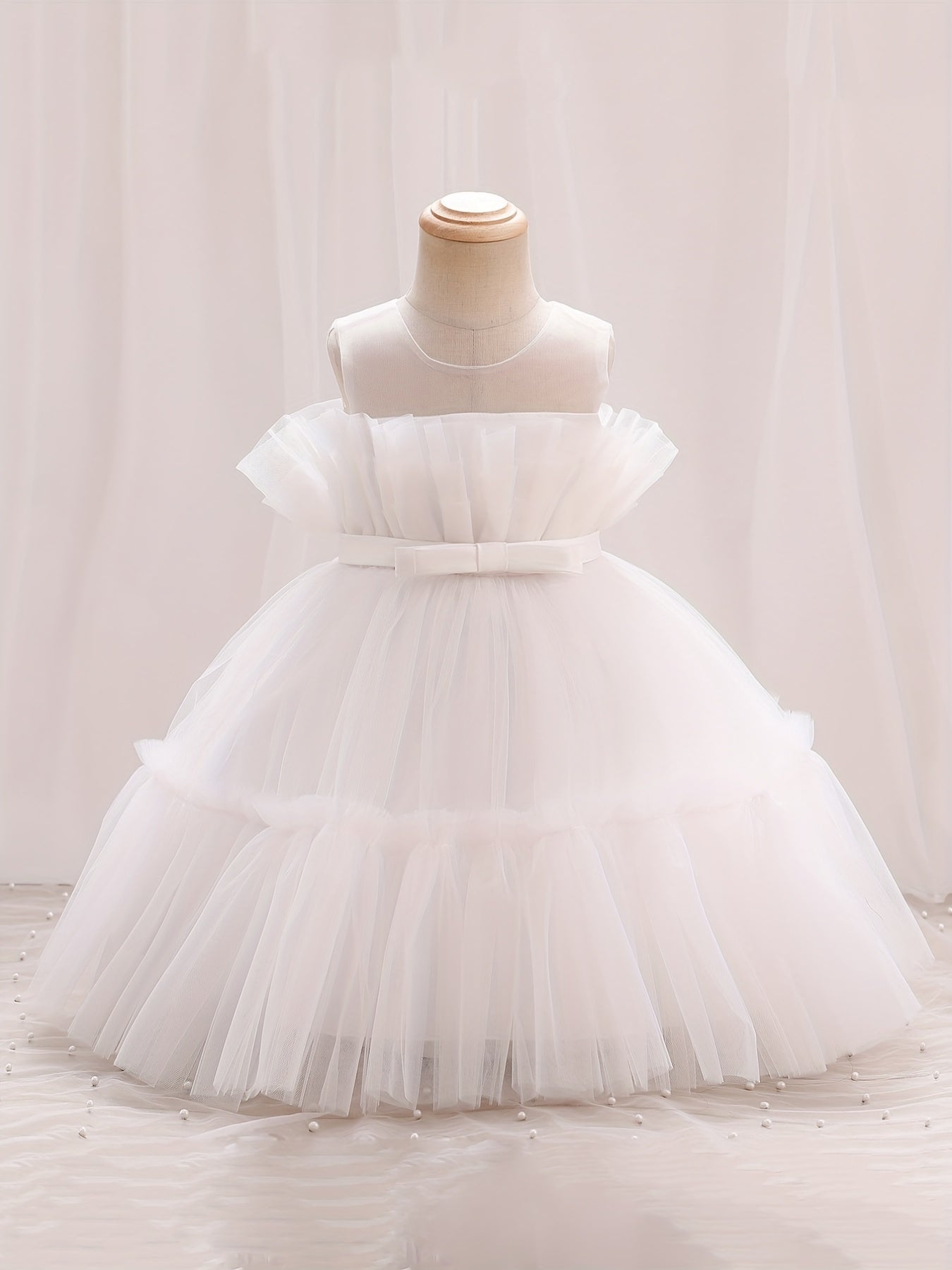 Toddler Girl Princess Dress Tulle Bow Birthday Flower Girl Dress