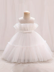 Toddler Girl Princess Dress Tulle Bow Birthday Flower Girl Dress