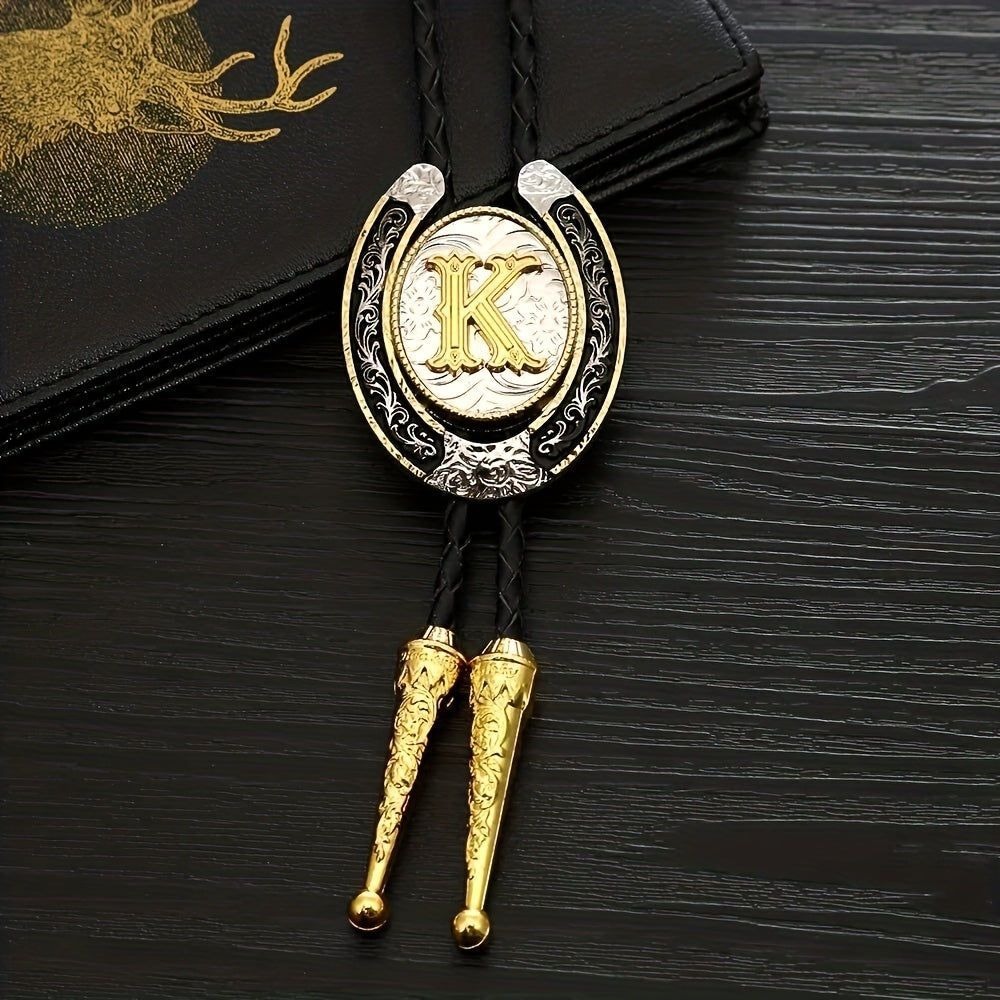 Golden K Letter Western Cowboy Bolo Tie For Men