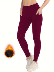 High Waist Fleece Sports Leggings With Pockets
