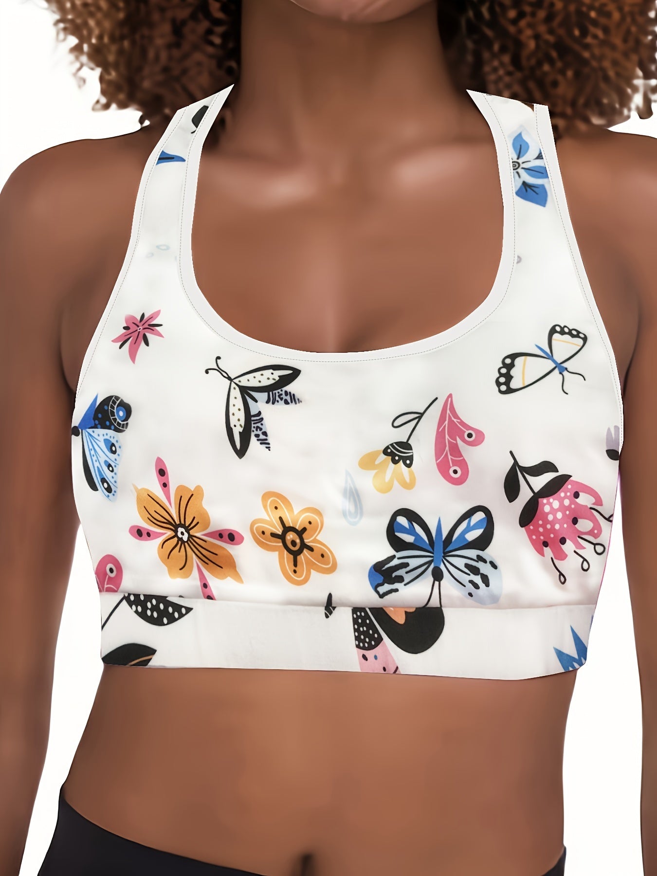 Floral & Butterfly Print Plus Size Sports Bra