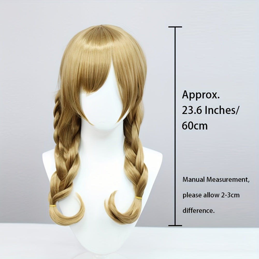 Long Curly Wig With Braided Ponytail Synthetic Wig For Cosplay