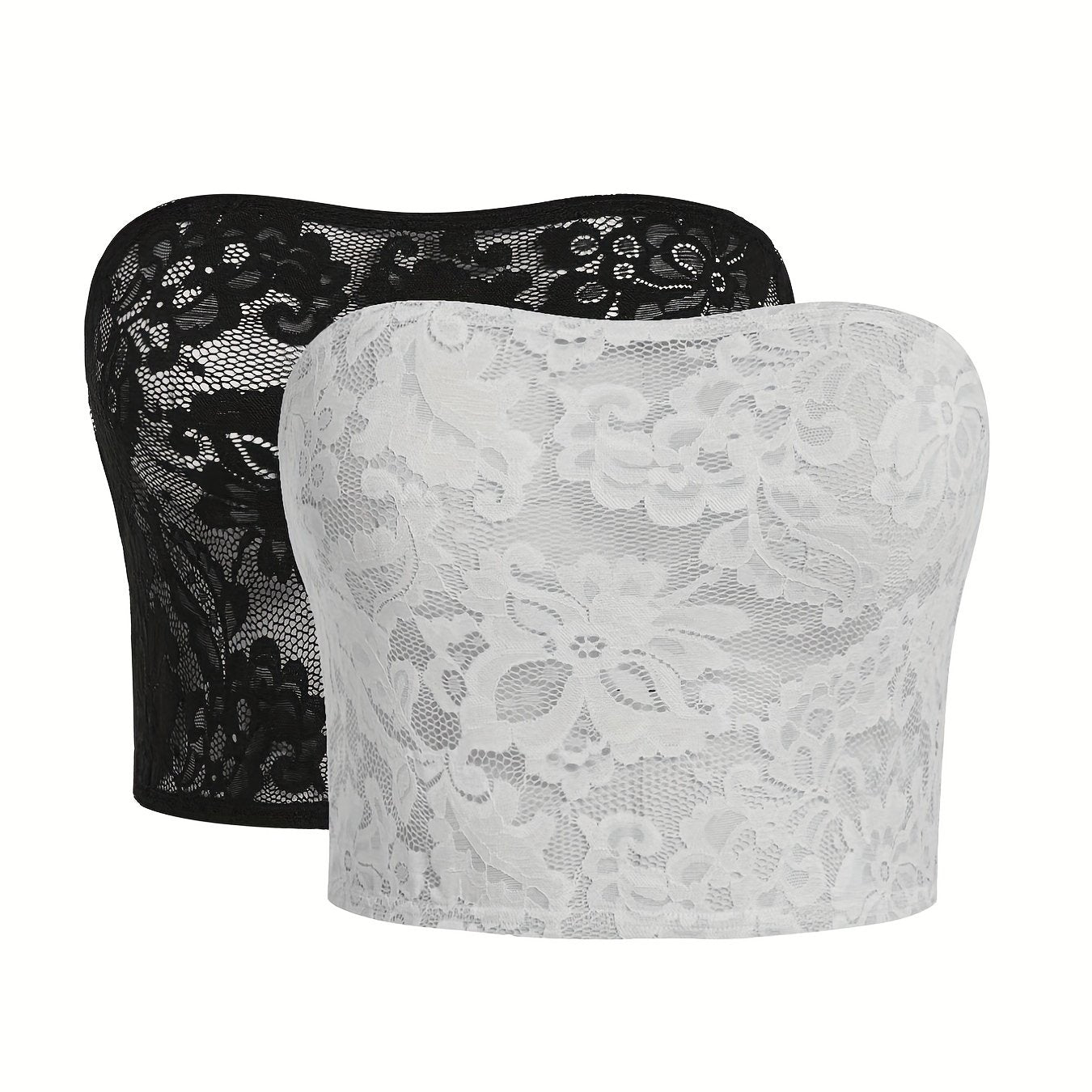 Solid Floral Jacquard Lace Tube Top