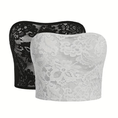 Solid Floral Jacquard Lace Tube Top
