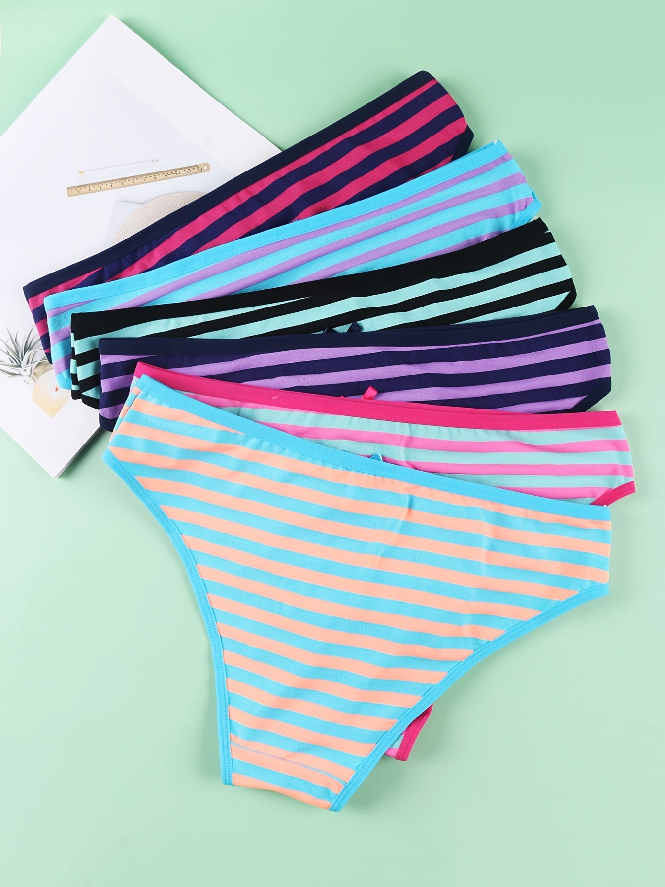 6 Pcs Striped Bow Tie Briefs Comfy Stretchy Intimates Panties