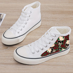 Skull & Rose Print Plush Lined Thermal Chunky Canvas Sneakers