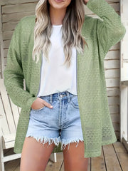 Casual Cardigan Women's Plus Solid Long Sleeve Open Front Semi Sheer