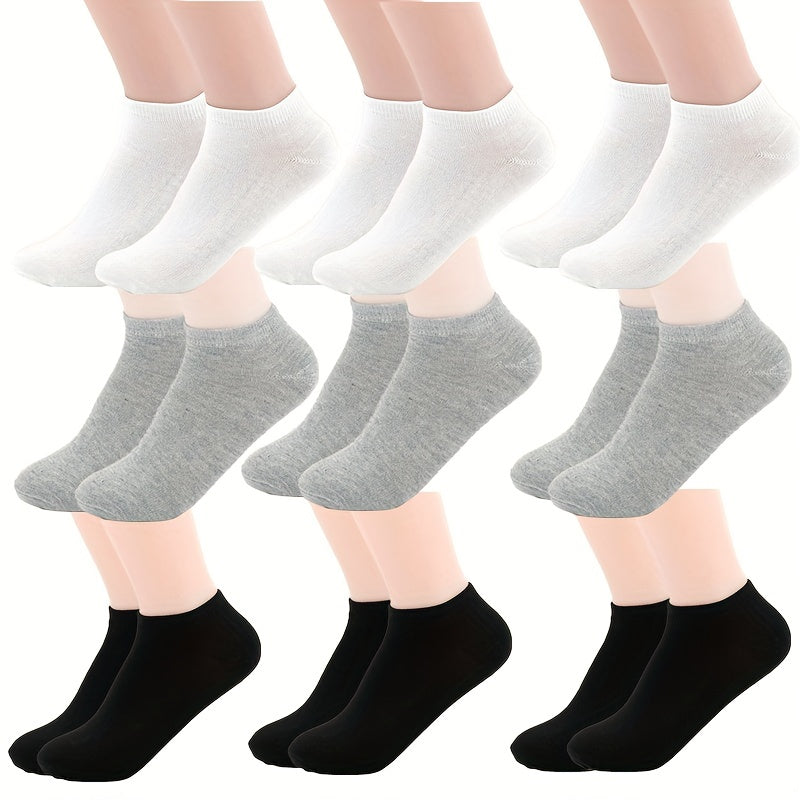 9pairs Unisex Gray Mixed Boat Ankle Socks for Girls Boys