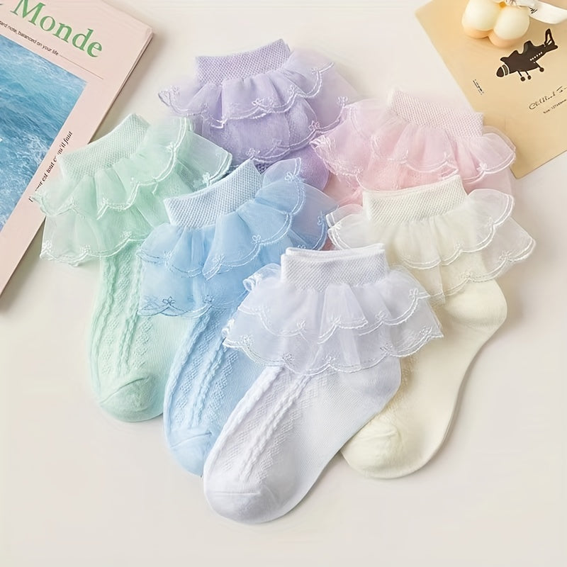 6 Pairs Lace Brim Cotton Socks for Girls