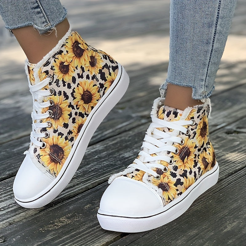 Sunflower Leopard Print Canvas High Top Sneakers