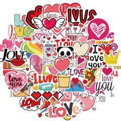 50pcs Love Stickers Hearts I Love You for Laptops Bottles Phones Cars