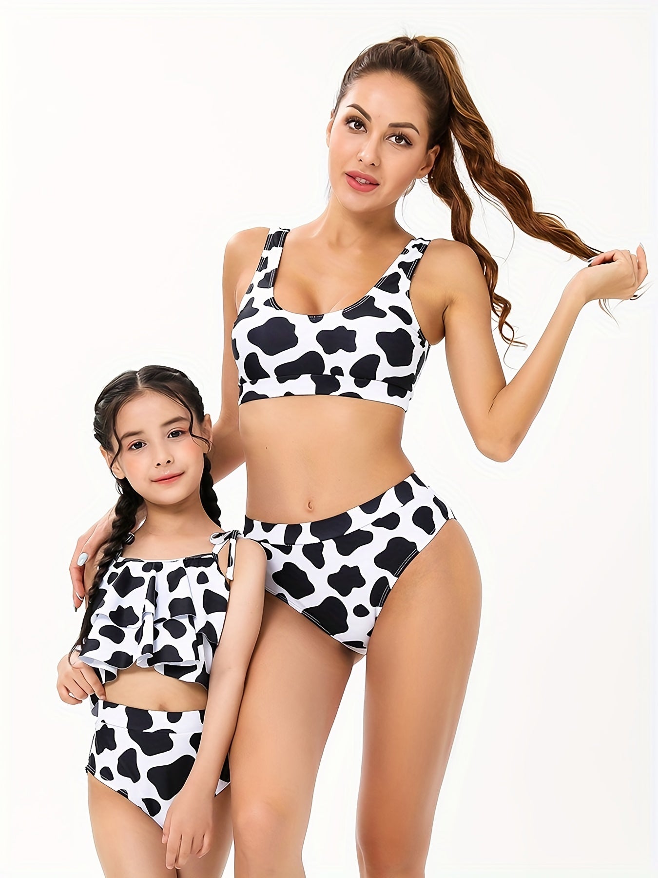 Cow Graphic Ruffle Bikini Set for Mother and Daughter Matching Swimsuits