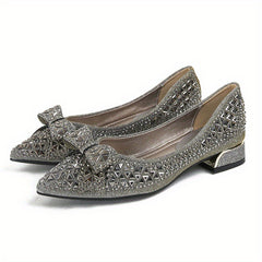 Rhinestone Low Heels Pointed Toe Slip-On Shoes