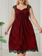 Contrast Lace Cap Sleeve V Neck Maxi Dress