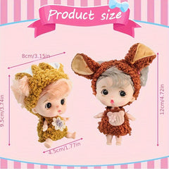 6pcs Fairy Princess Doll Set with Pajamas 3 inch Animal Doll