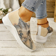 Women's Ink Painting Pattern Knit Walking Shoes