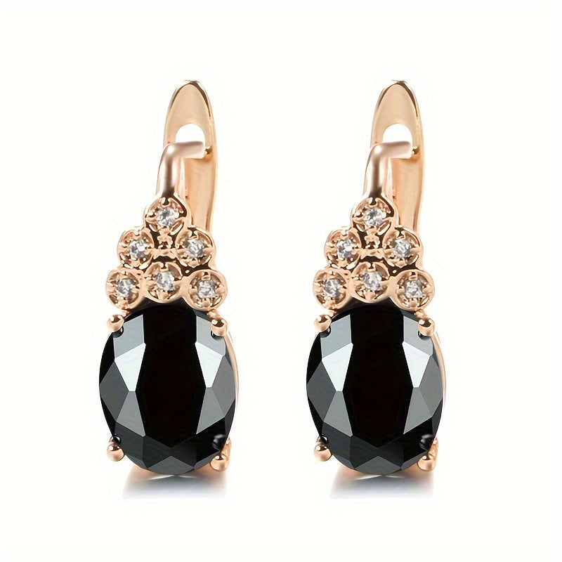 Purple Zircon Oval Earrings Full Inlay Wedding Jewelry Dangle Accessories