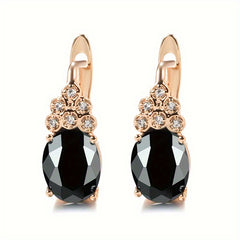 Purple Zircon Oval Earrings Full Inlay Wedding Jewelry Dangle Accessories