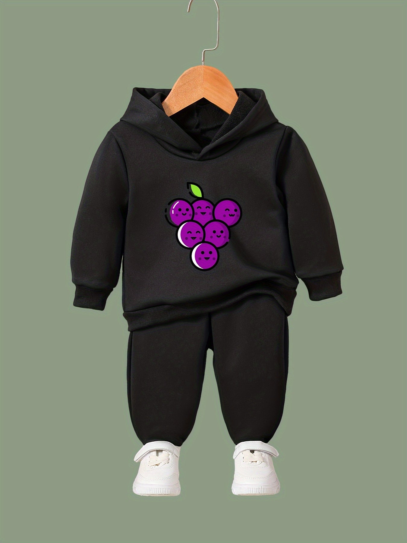 OERYUI Grapes Print Hooded Pullover Pants Set For Sports