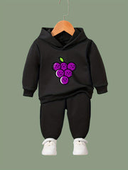 OERYUI Grapes Print Hooded Pullover Pants Set For Sports