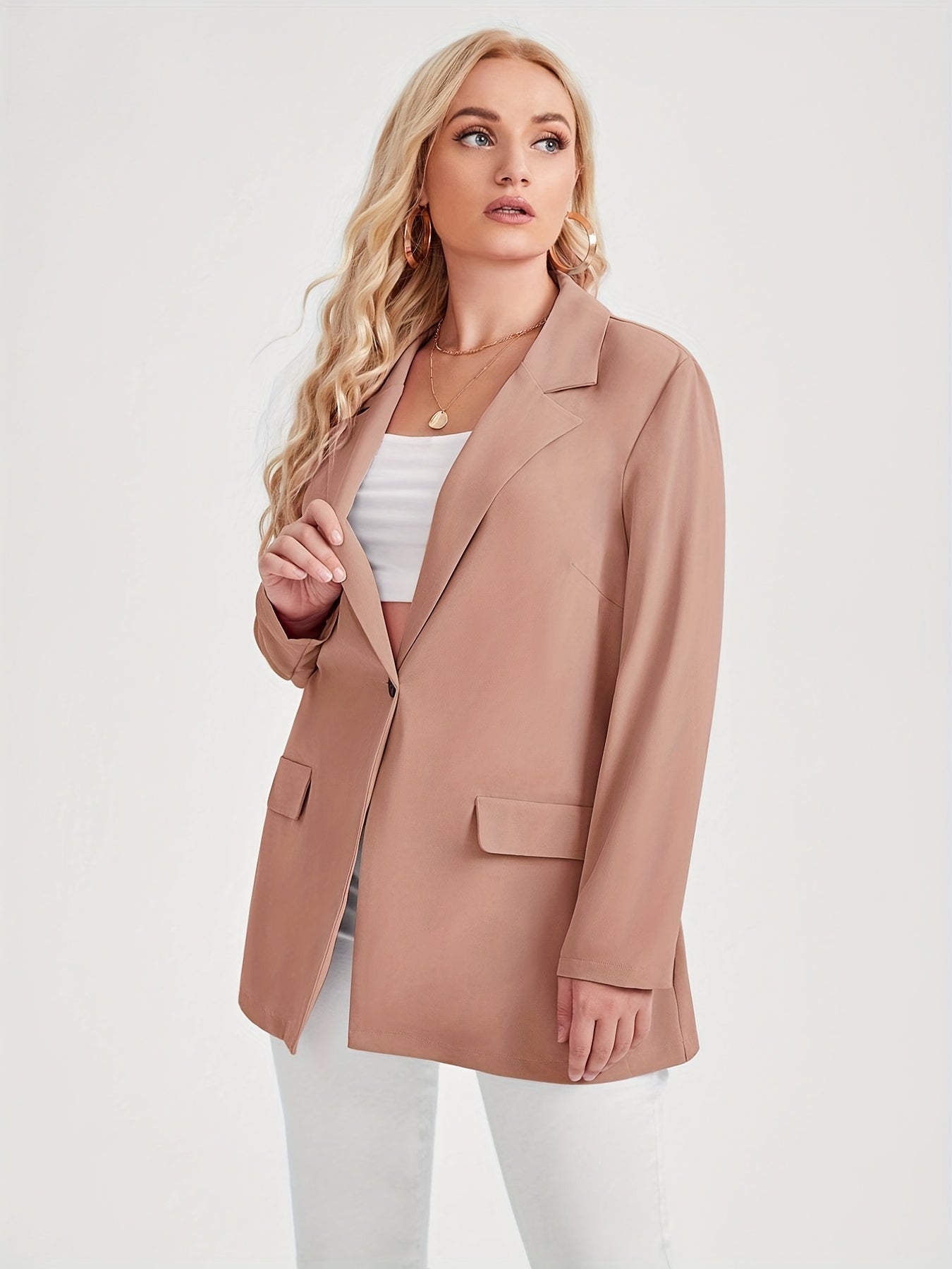 One Button Lapel Blazer Solid Work Office Outerwear