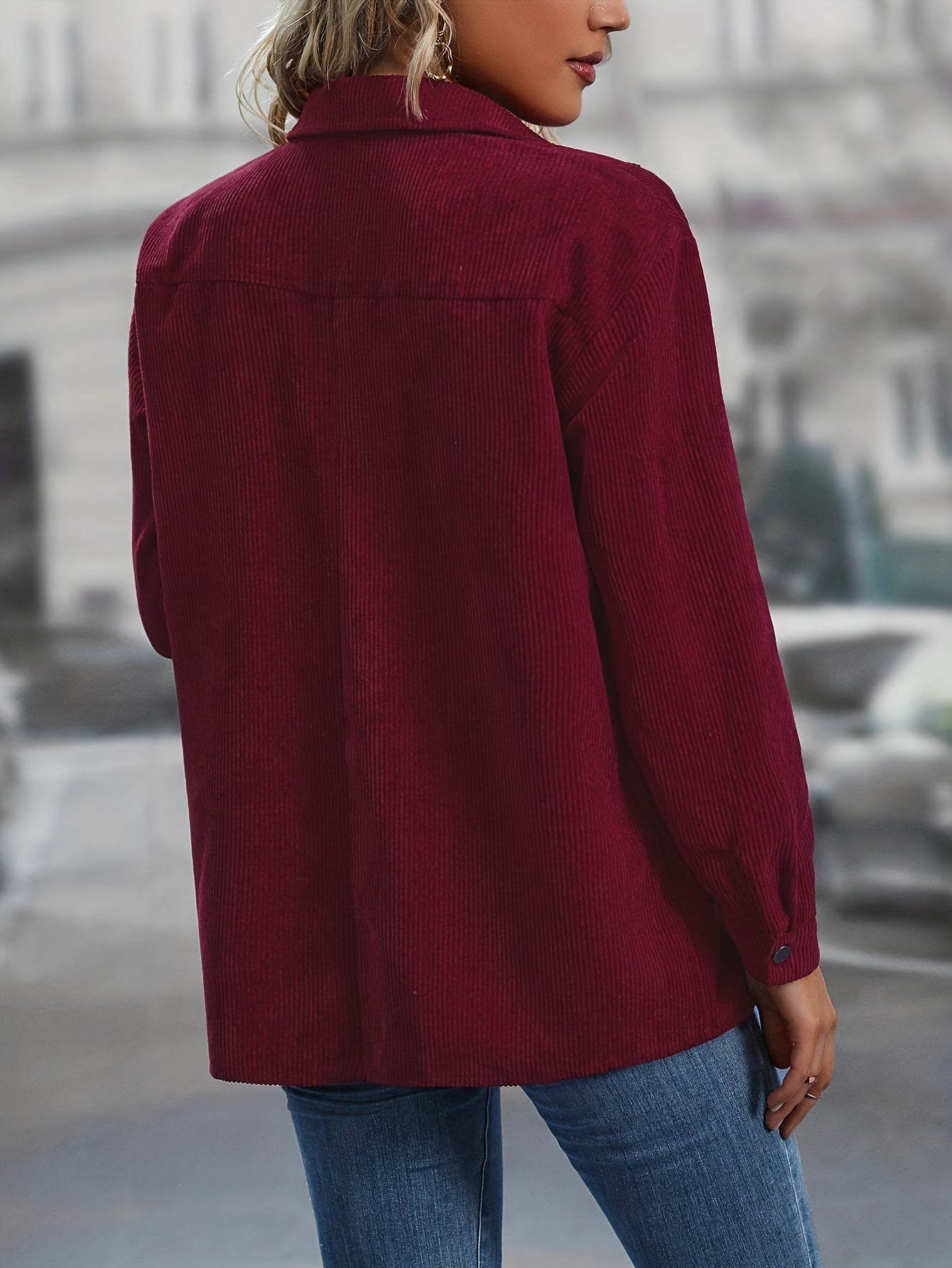 Corduroy Button Front Jacket Long Sleeve Lapel Casual
