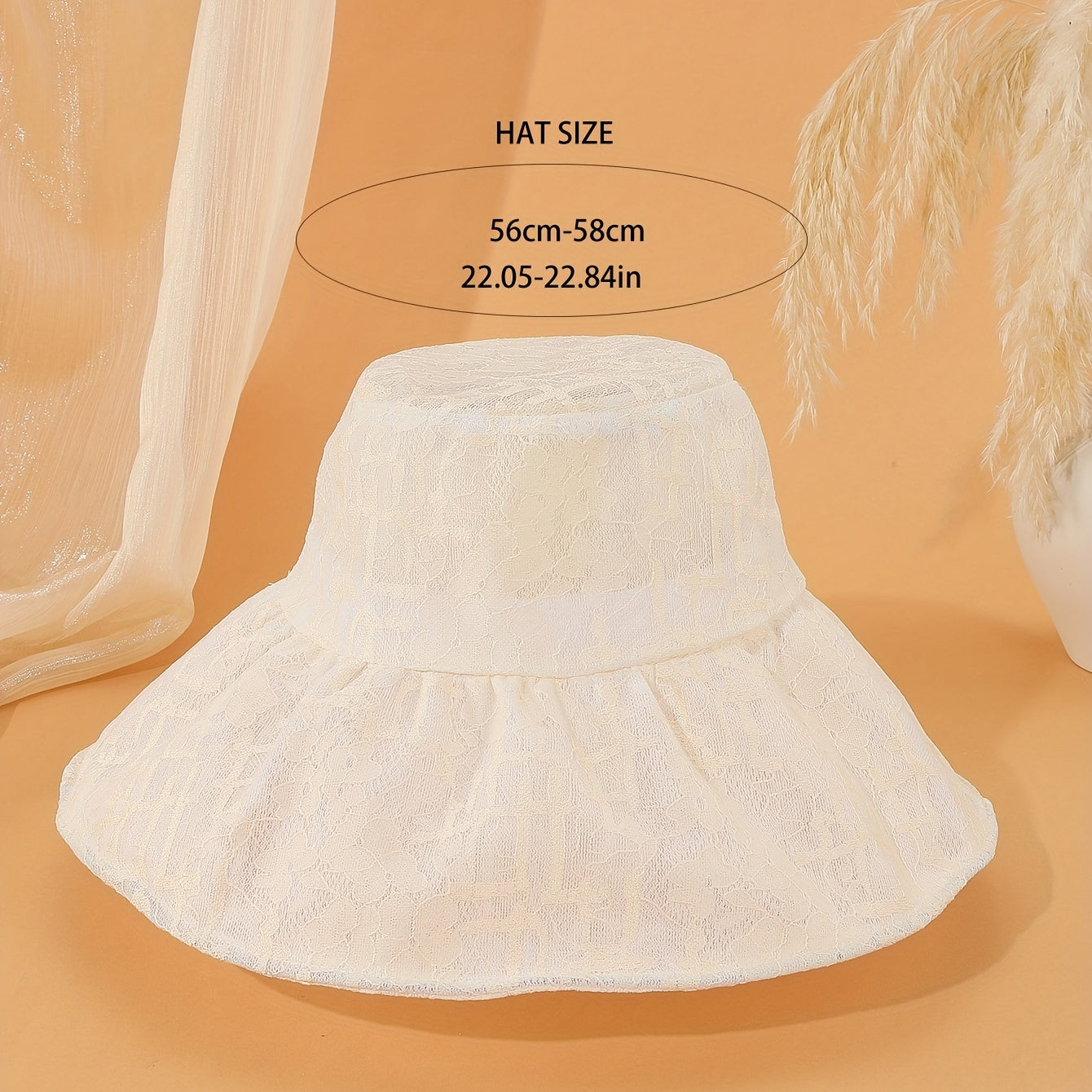Beige Lace Embroidery Sun Hat Mesh Bucket Hat