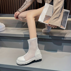 Women's Hollow Out Ankle Boots Round Toe Back Zipper Shoes