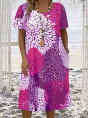 Women's Plus Floral Print Casual Dress with Pockets
