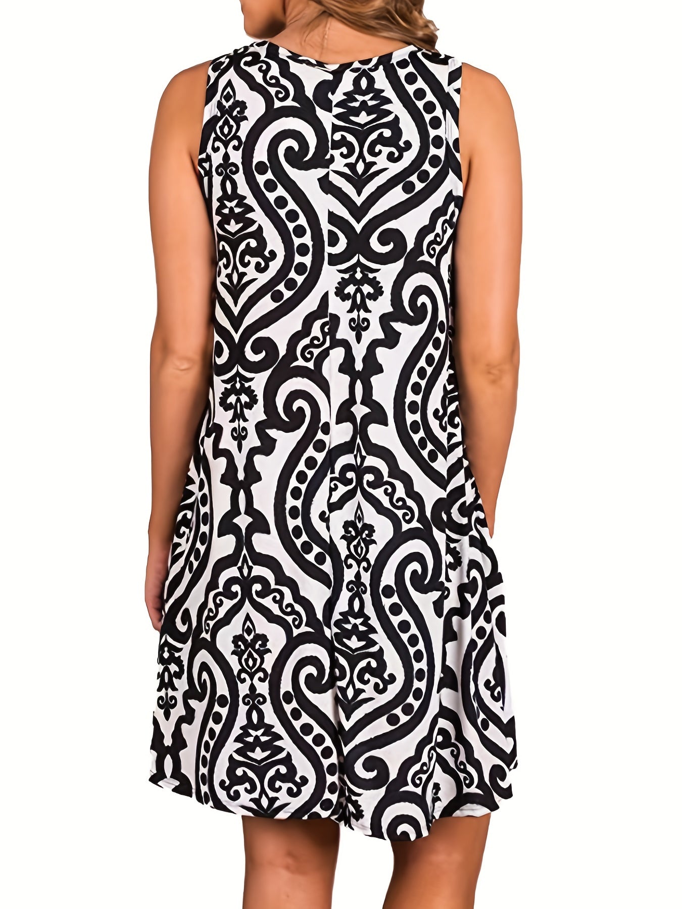 Damask Print Sleeveless Dress Summer Beach Vacation Casual Print