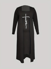 Women's Plus Cross Letter Print Cardigan & Bodycon Dress Set