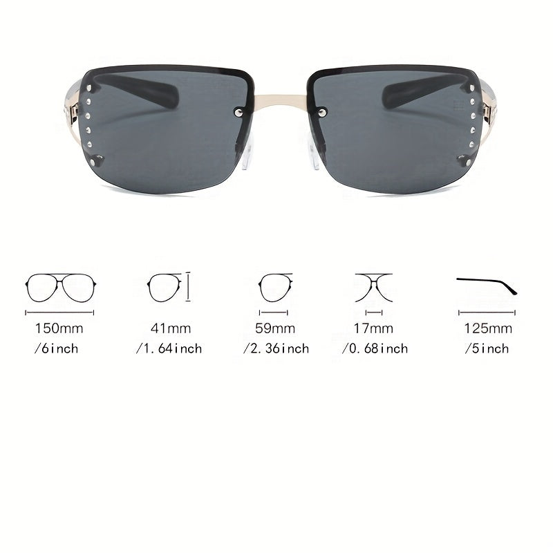 Y2K Wrap Around Sunglasses Unisex Punk Rivet Decor Glasses UV400