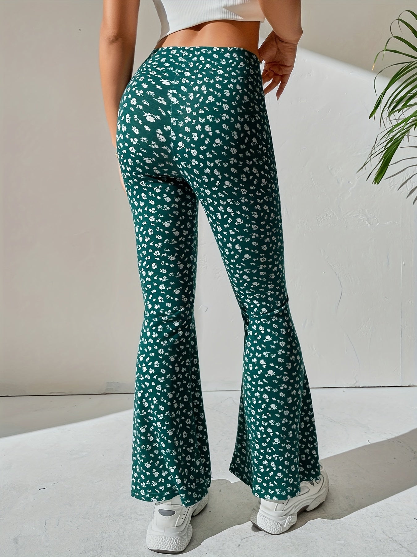Floral Print Flare Leg Pants High Waist Casual Pants Spring/Fall