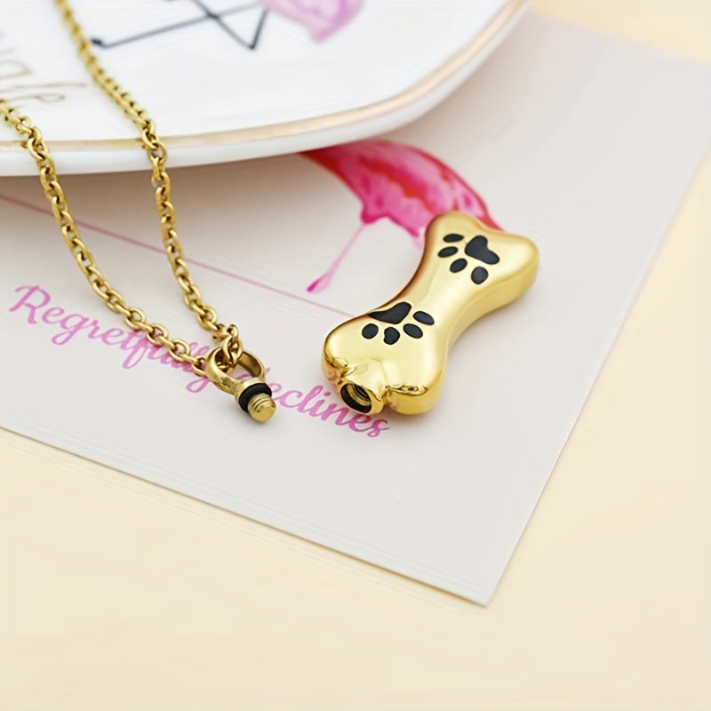 Stainless Steel Paw Bone Pendant Cremation Urn Necklace